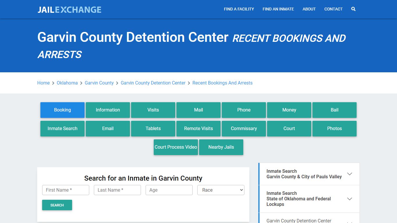 Garvin County Detention Center Recent Bookings And Arrests - Jail Exchange