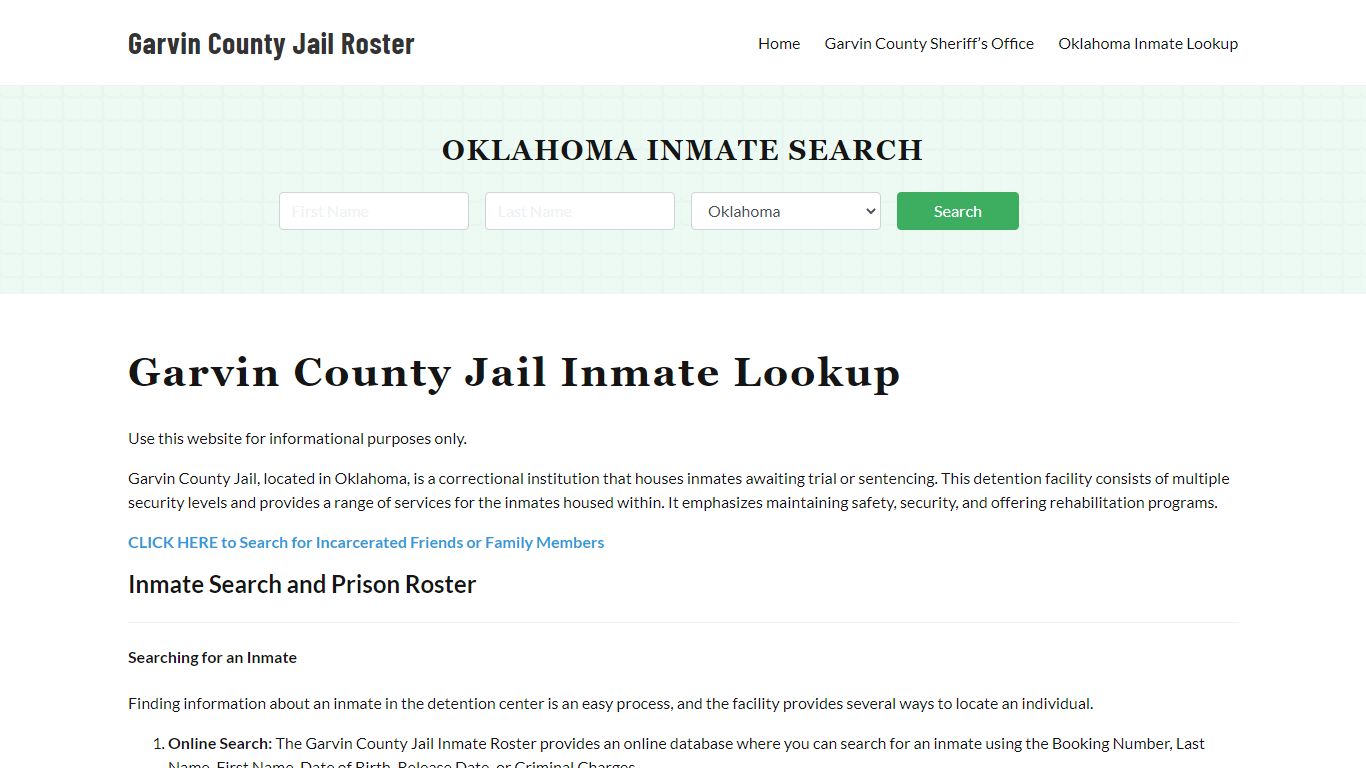 Garvin County Jail Roster Lookup, OK, Inmate Search