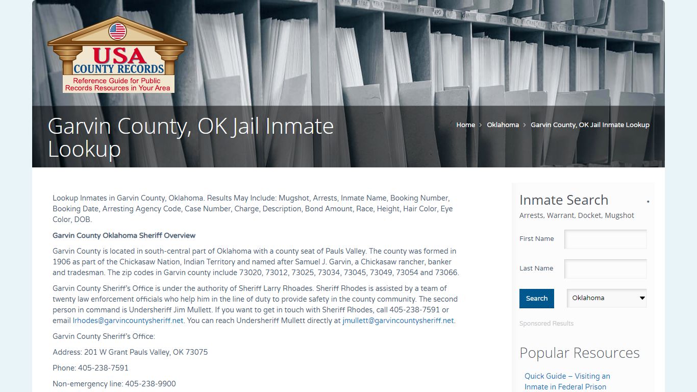 Garvin County, OK Jail Inmate Lookup | Name Search